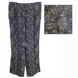 Northstyle Black Tan Wide Leg Floral Pull On Pants Sz L Pockets, Dressy, Casual,